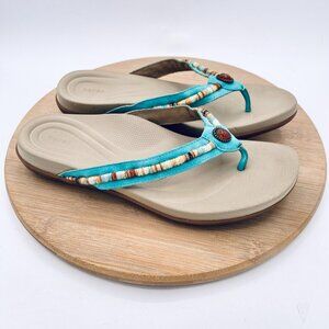 Aetrex Sandals Womens 9/9.5 Blue Orthopedic Flip Flop Beaded Boho